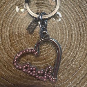COACH Script Heart Keychain with Pink Swarovski Crystals